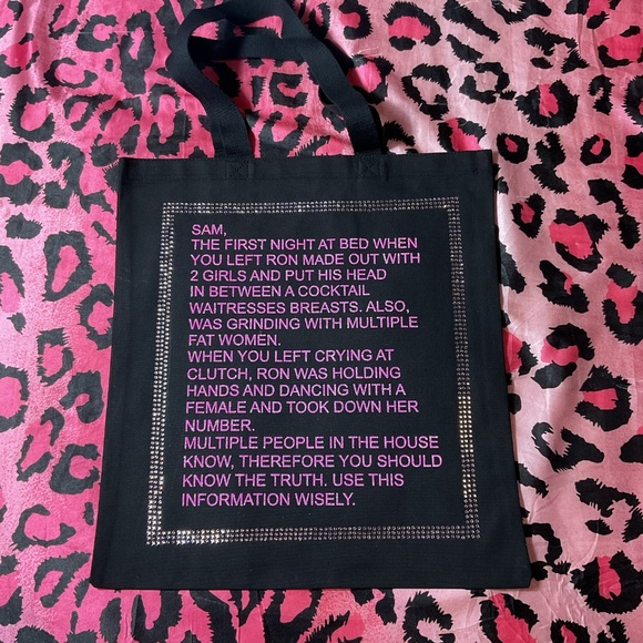 Y2K McBling Jersey Shore Rhinestone The Note Tote Bag - Picture 2 of 2